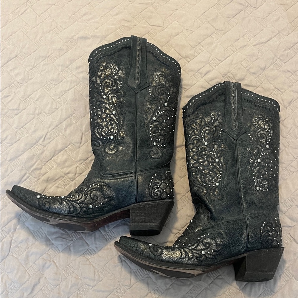 Corral Black Studded Heeled Boots - Picture 2 of 7